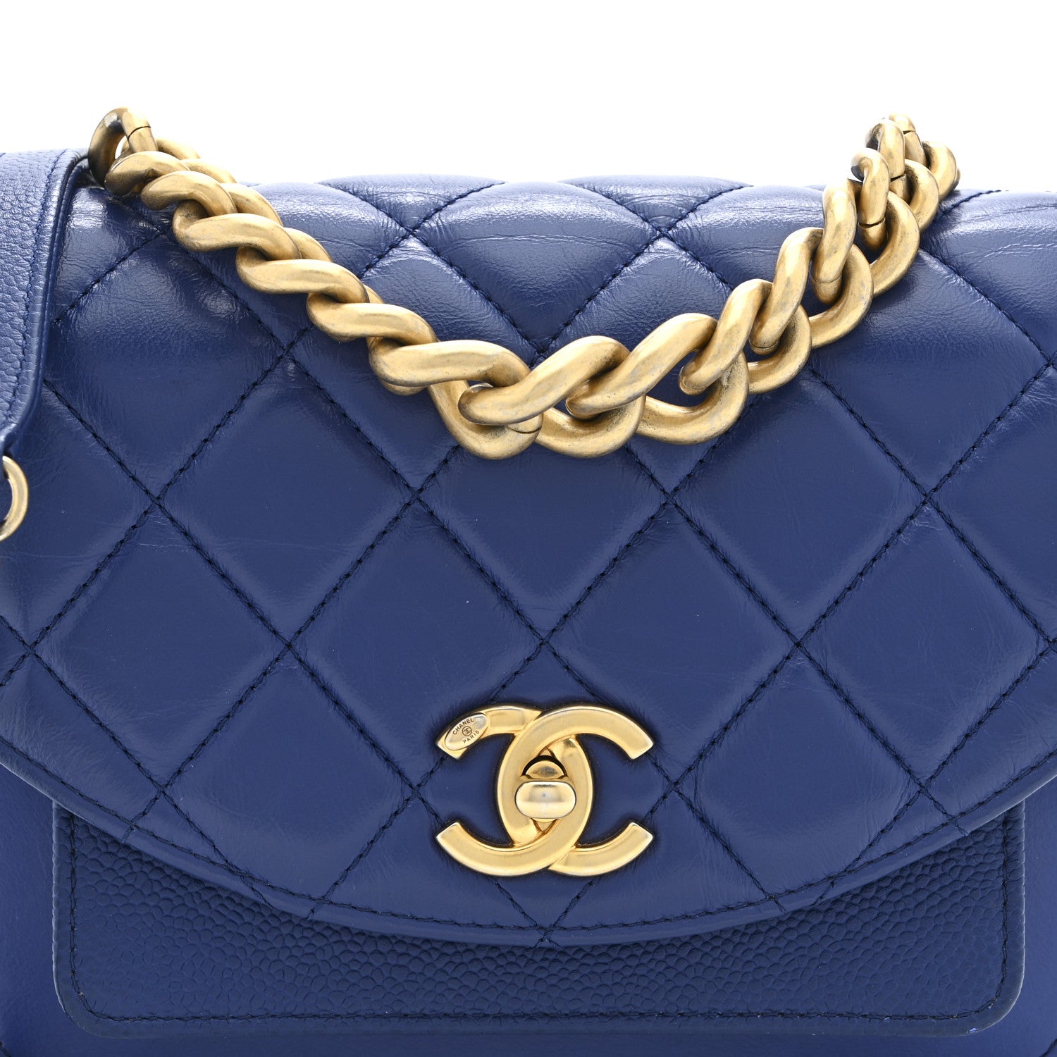 Chanel Calfskin Caviar Quilted Mini Chain Handle Flap Blue 8 of 10