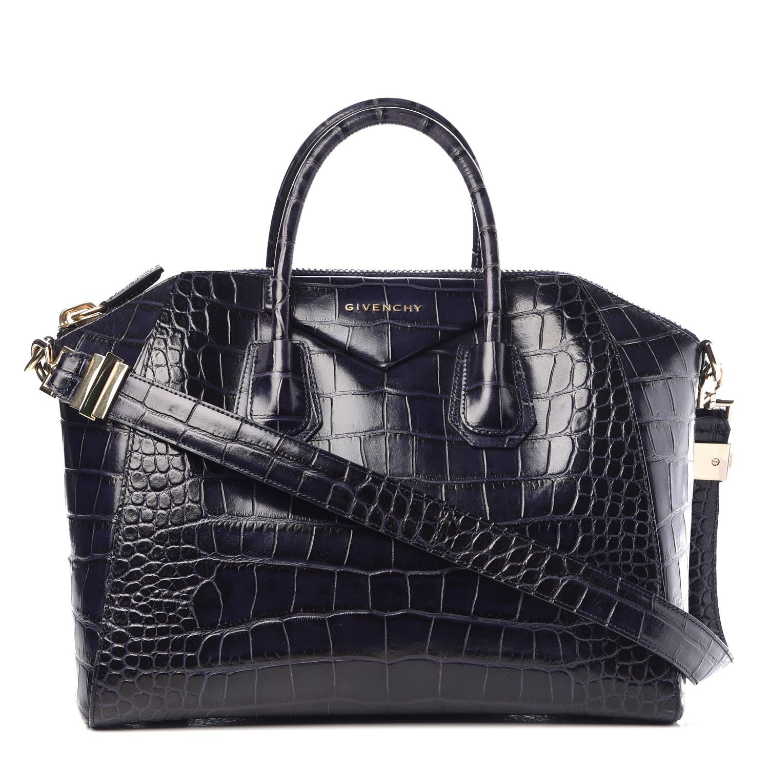 Givenchy Calfskin Crocodile Embossed Medium Antigona Dark Blue 1 of 7