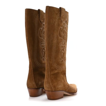 Hermes Suede Calfskin Folk 35 Cowboy Boots 36.5 Camel 5 of 9