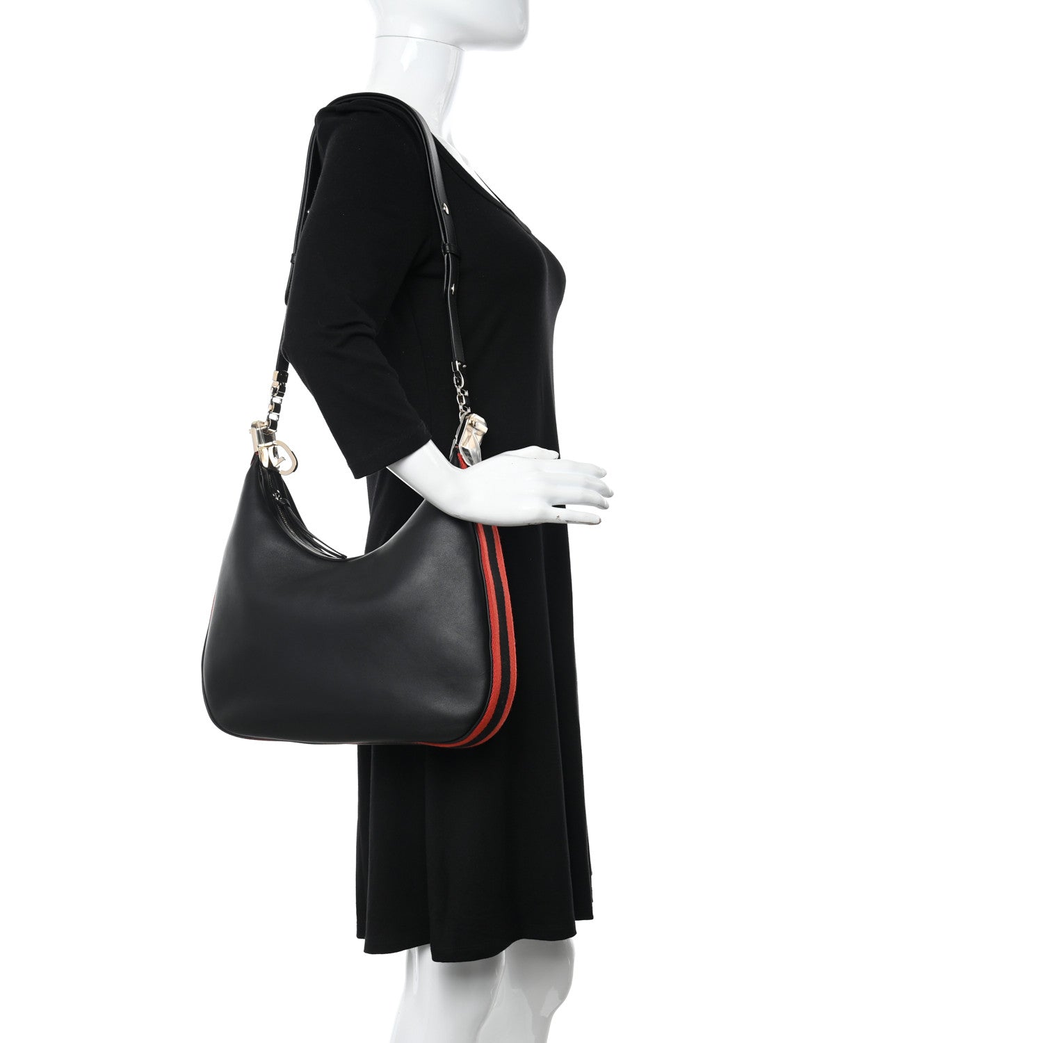 Gucci Aria Calfskin Web Large Attache Shoulder Bag Black 2 of 9