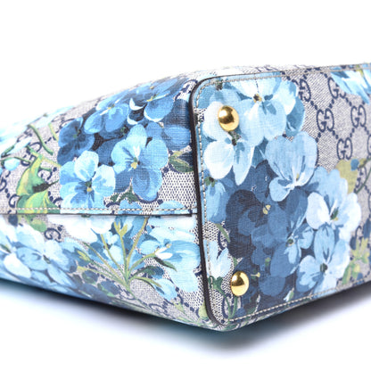 Gucci GG Supreme Monogram Blooms Medium Zippered Bucket Tote Beige Blue Navy Hibiscus Red 8 of 9