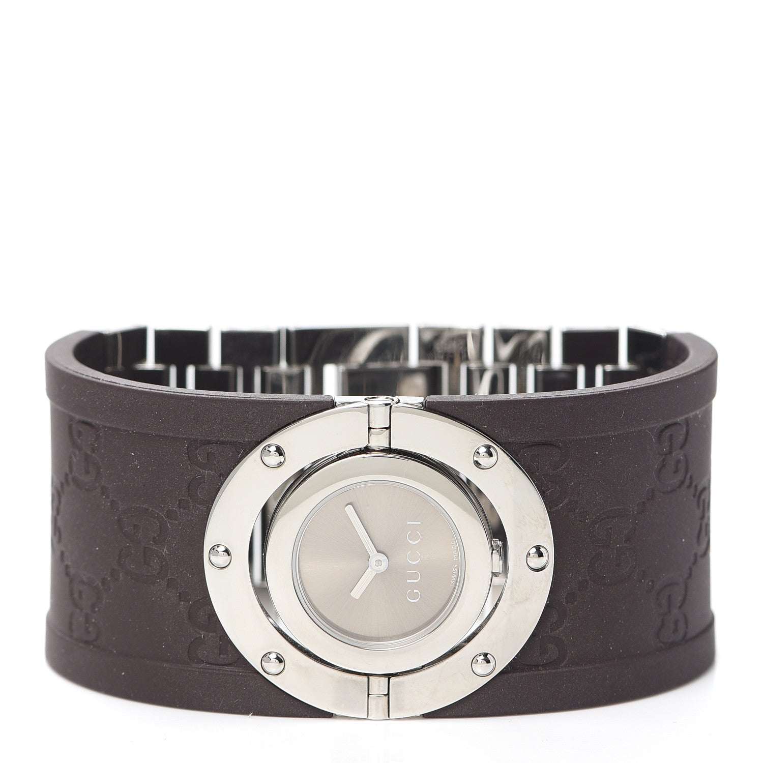 Gucci Stainless Steel Rubber 33mm Twirl Quartz Watch Brown 2 of 6