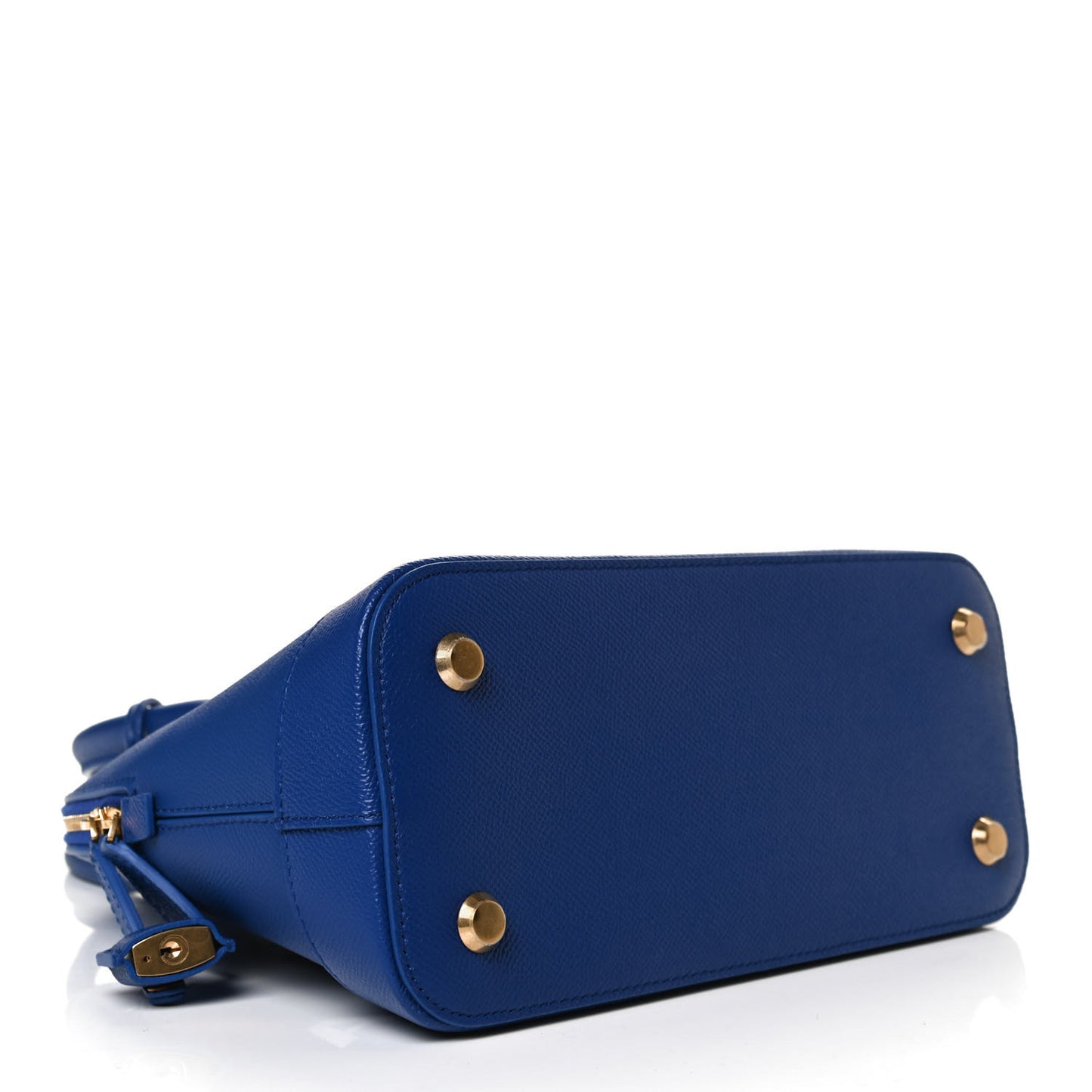 Signature Grained Calfskin Logo S Ville Top Handle Bag Bleu Roi White