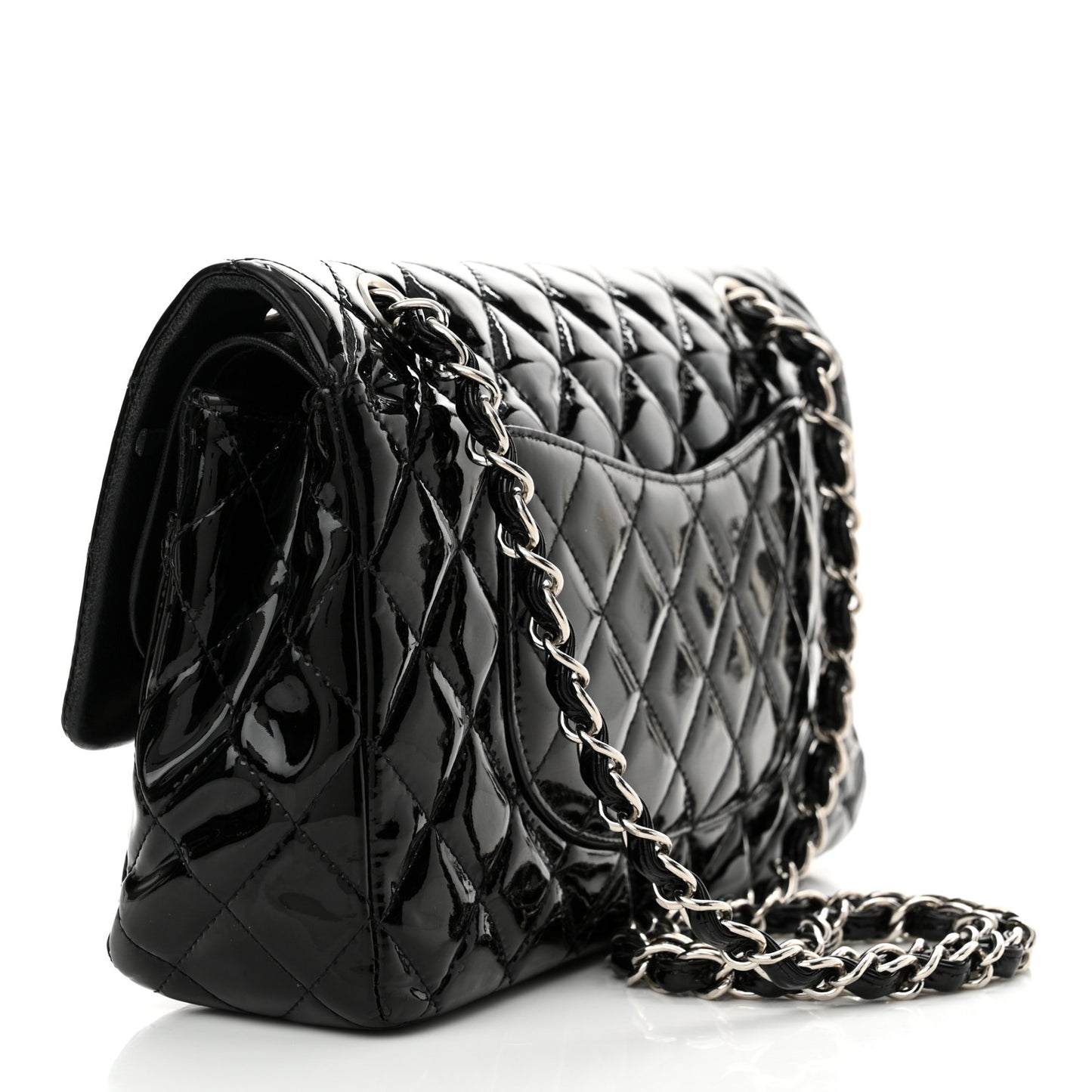 Patent Quilted Medium Double Flap Black