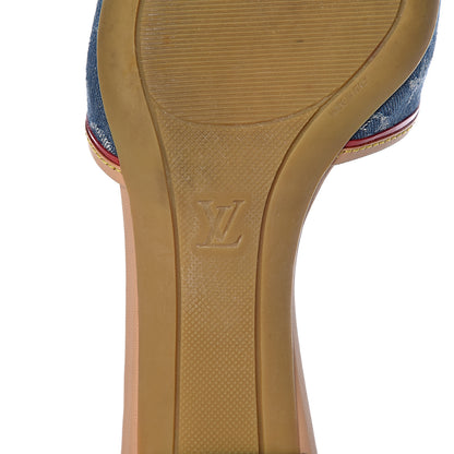 Louis Vuitton Denim Monogram Mules Peep Toe Heels 37 8 of 14