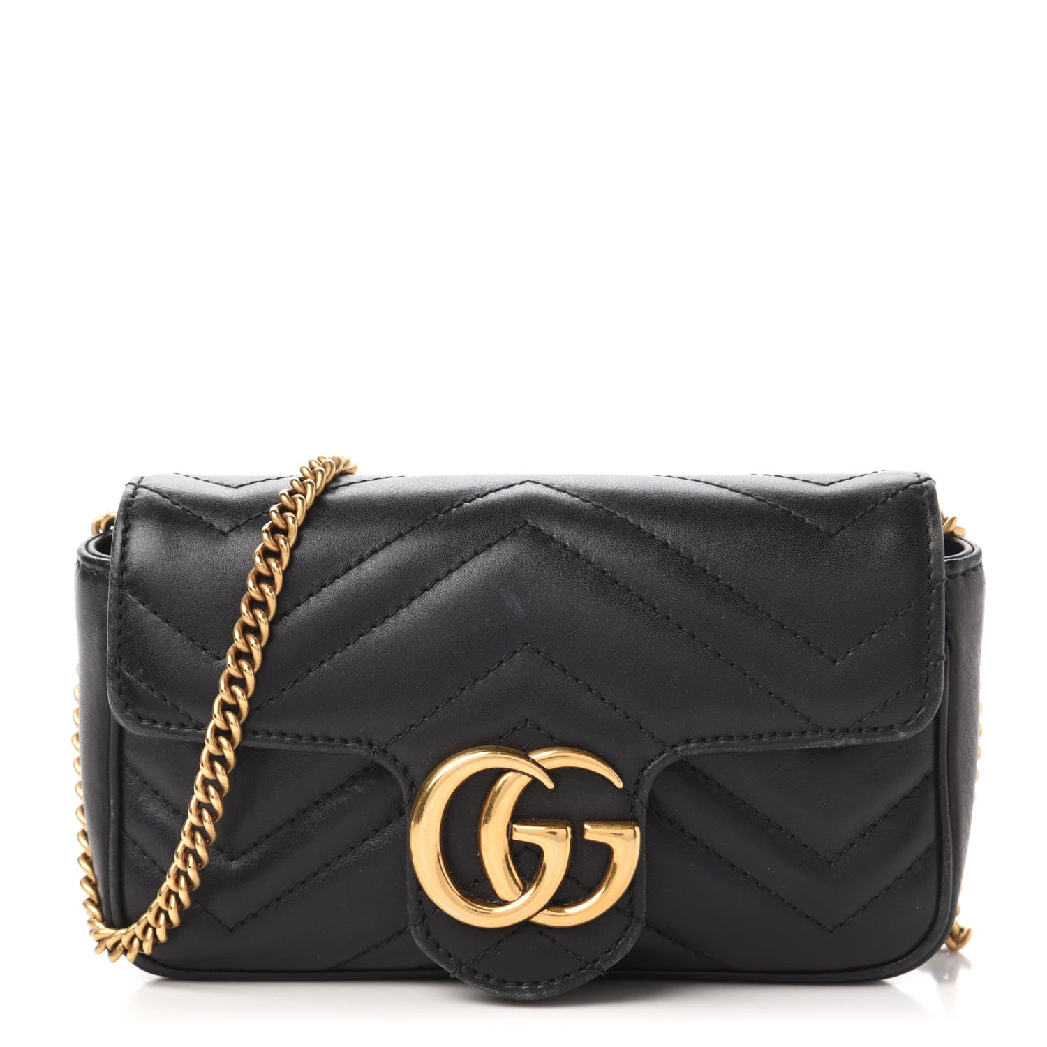 Gucci Calfskin Matelasse Super Mini GG Marmont Shoulder Bag Black 1 of 11
