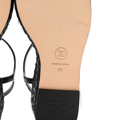 Chanel Lambskin Grosgrain CC Espadrilles Wedges 38 Black 7 of 11