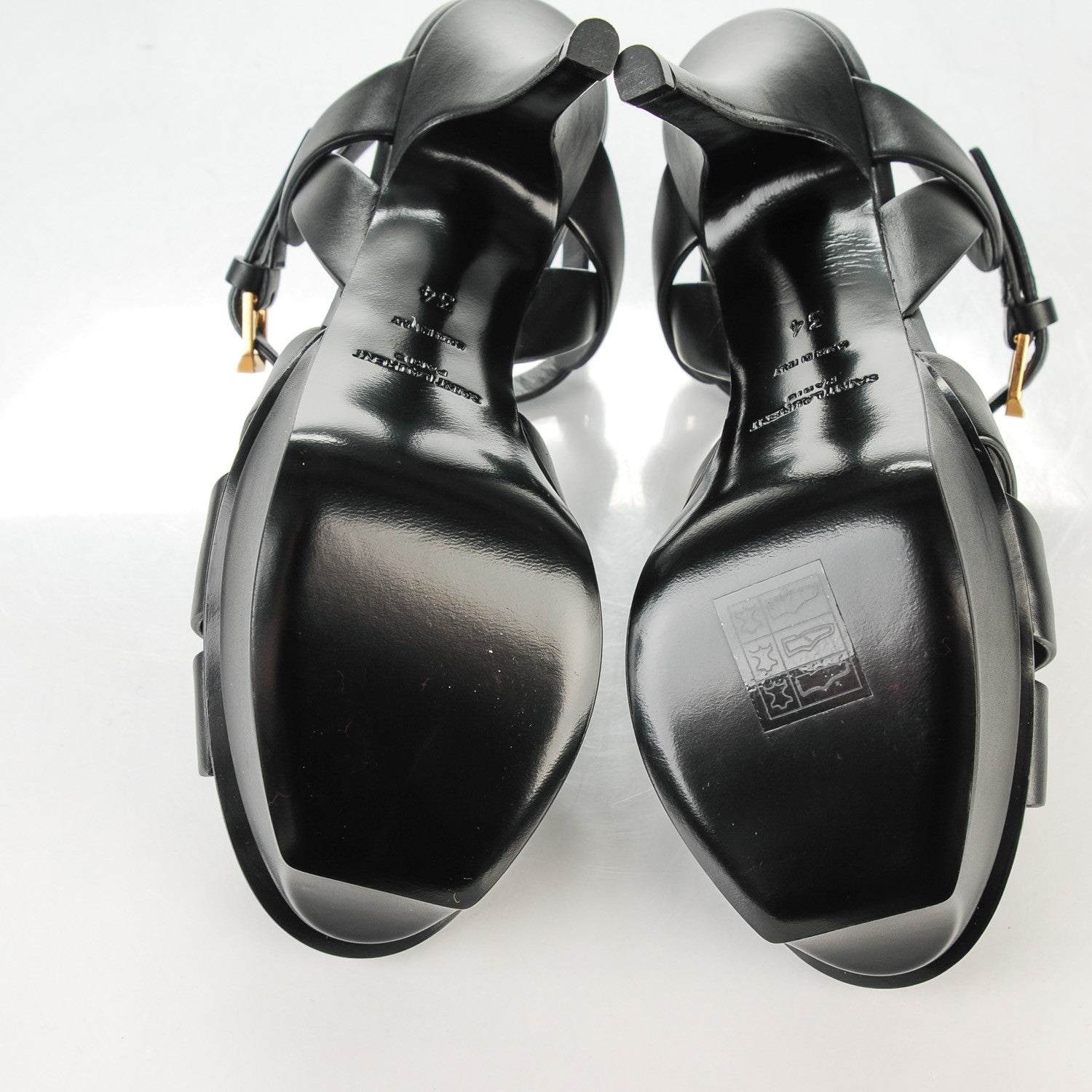Saint Laurent Calfskin Tribute 75 Platform Sandals 34 Black 5 of 8