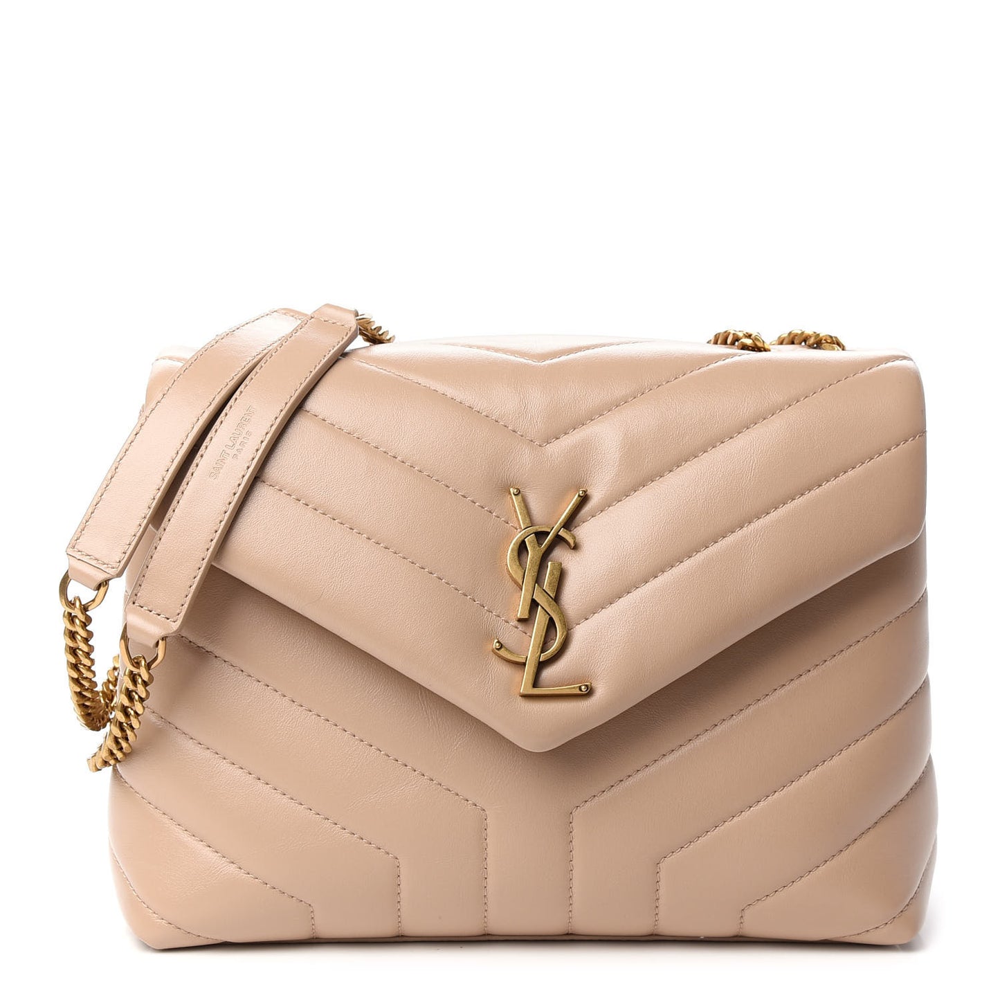 Calfskin Y Quilted Monogram Small Loulou Chain Satchel Dark Beige
