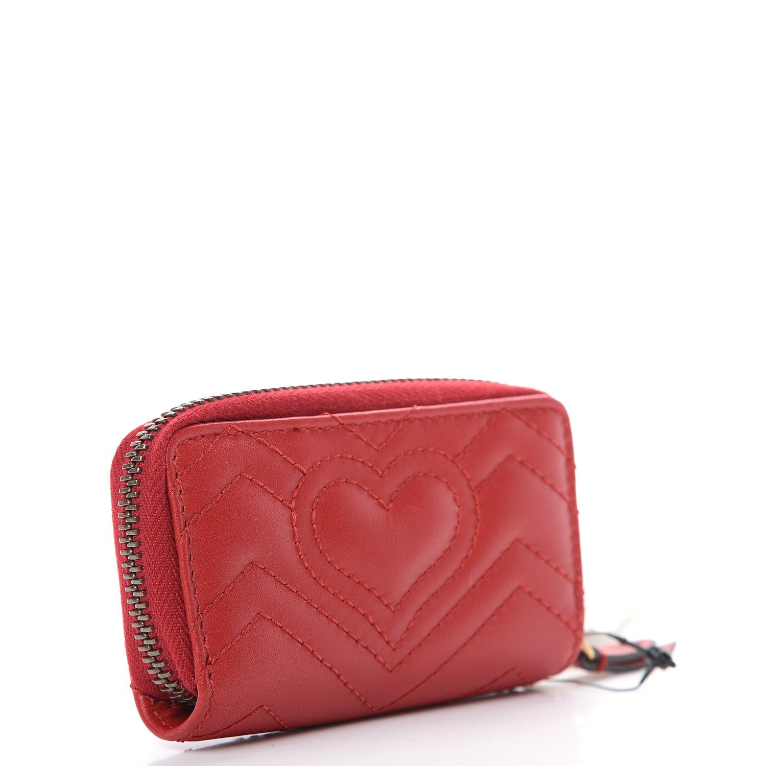 Gucci Calfskin Matelasse GG Marmont Zip Around Key Case Hibiscus Red 2 of 5