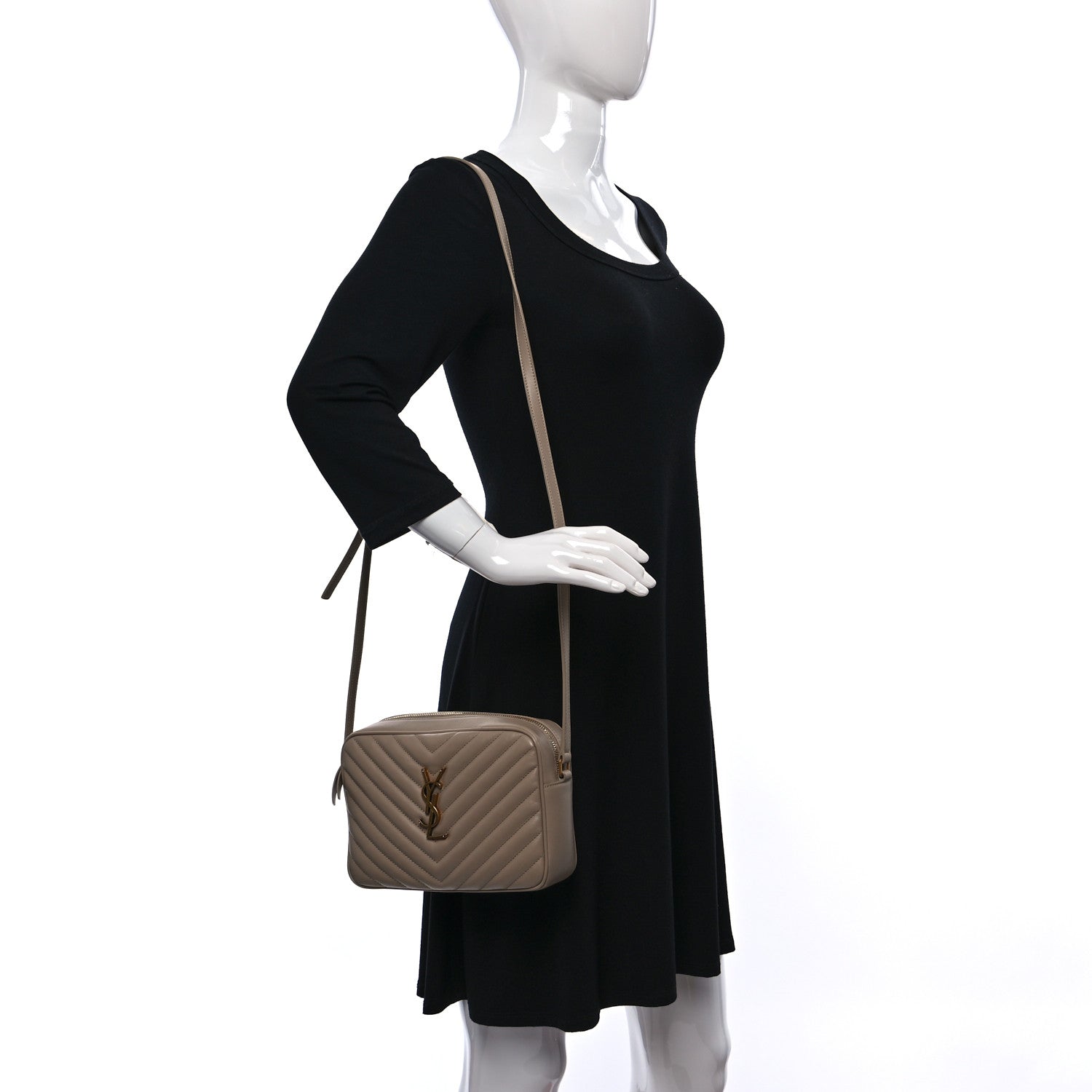 Saint Laurent Calfskin Matelasse Monogram Lou Camera Bag Taupe 2 of 13