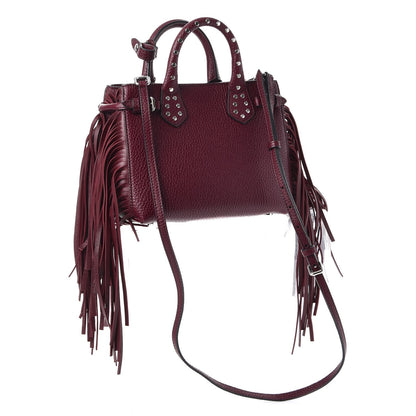 Burberry Grainy Calfskin Studded Fringe Baby Banner Tote Damson Magenta 3 of 7