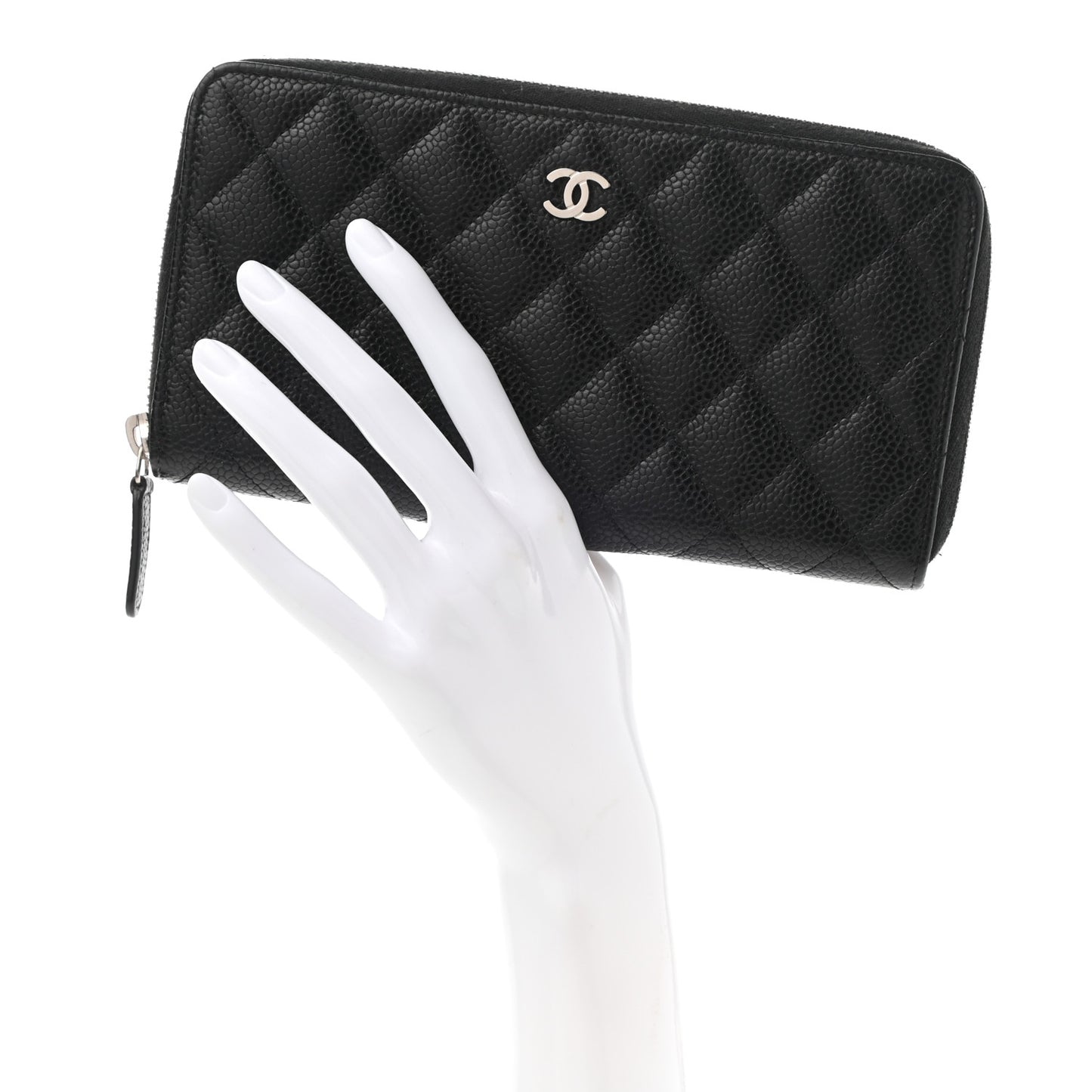 Caviar Quilted Large Gusset Zip Around Wallet Black