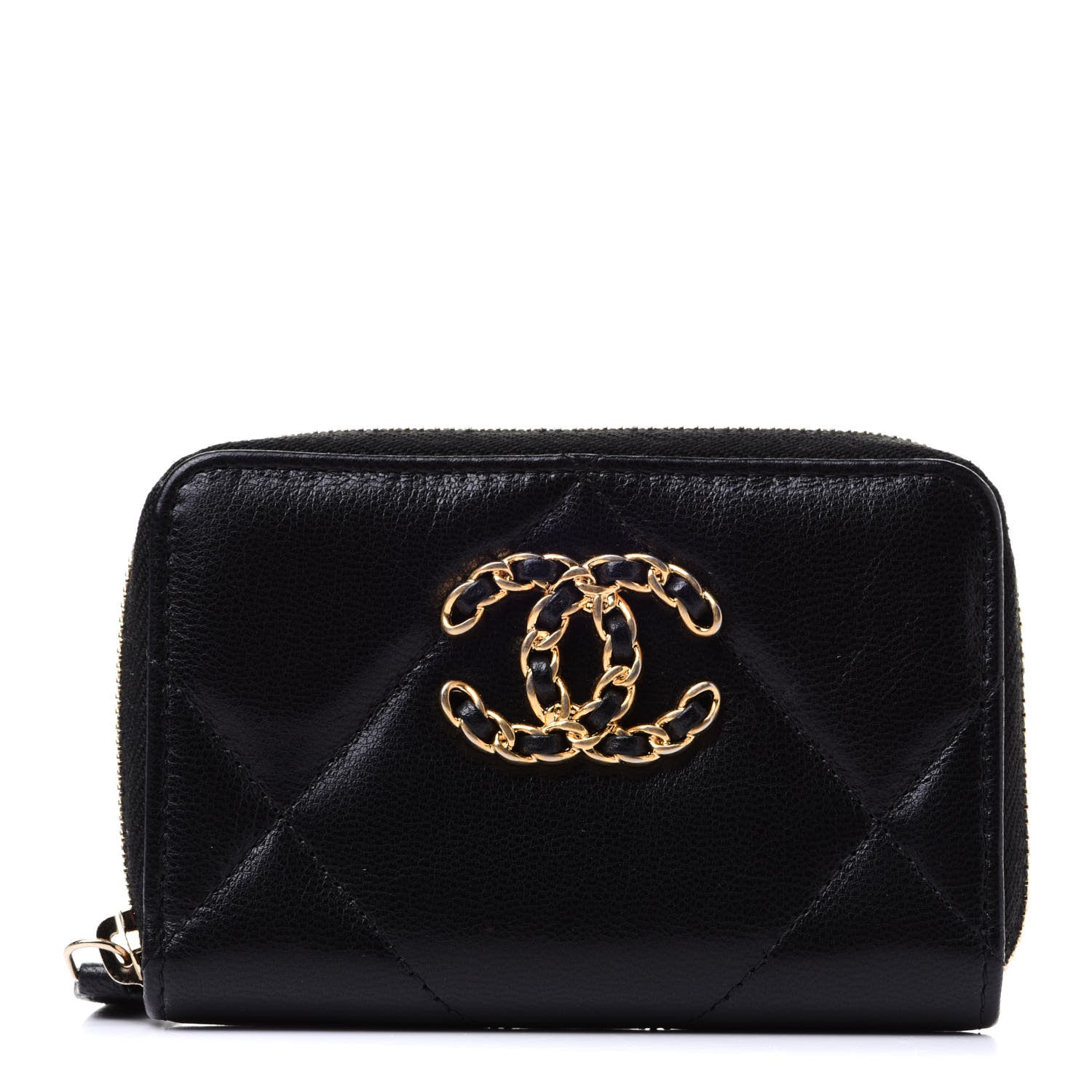 Chanel Lambskin Quilted Chanel 19 Zip Around Coin Purse Wallet Black 1 of 8
