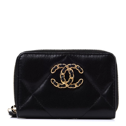 Chanel Lambskin Quilted Chanel 19 Zip Around Coin Purse Wallet Black 1 of 8