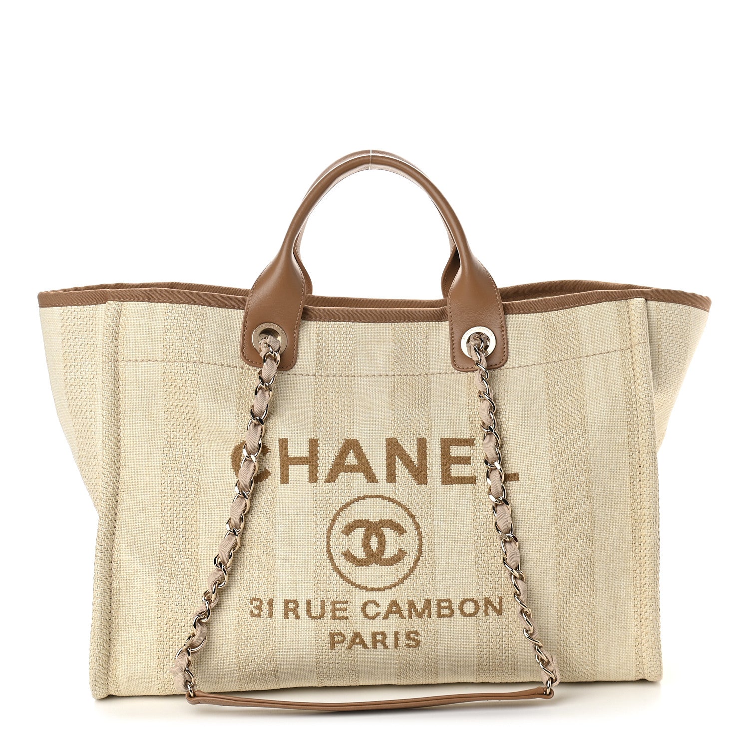 Chanel Mixed Fibers Striped Medium Deauville Tote Beige 1 of 12