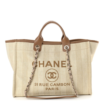 Chanel Mixed Fibers Striped Medium Deauville Tote Beige 1 of 12