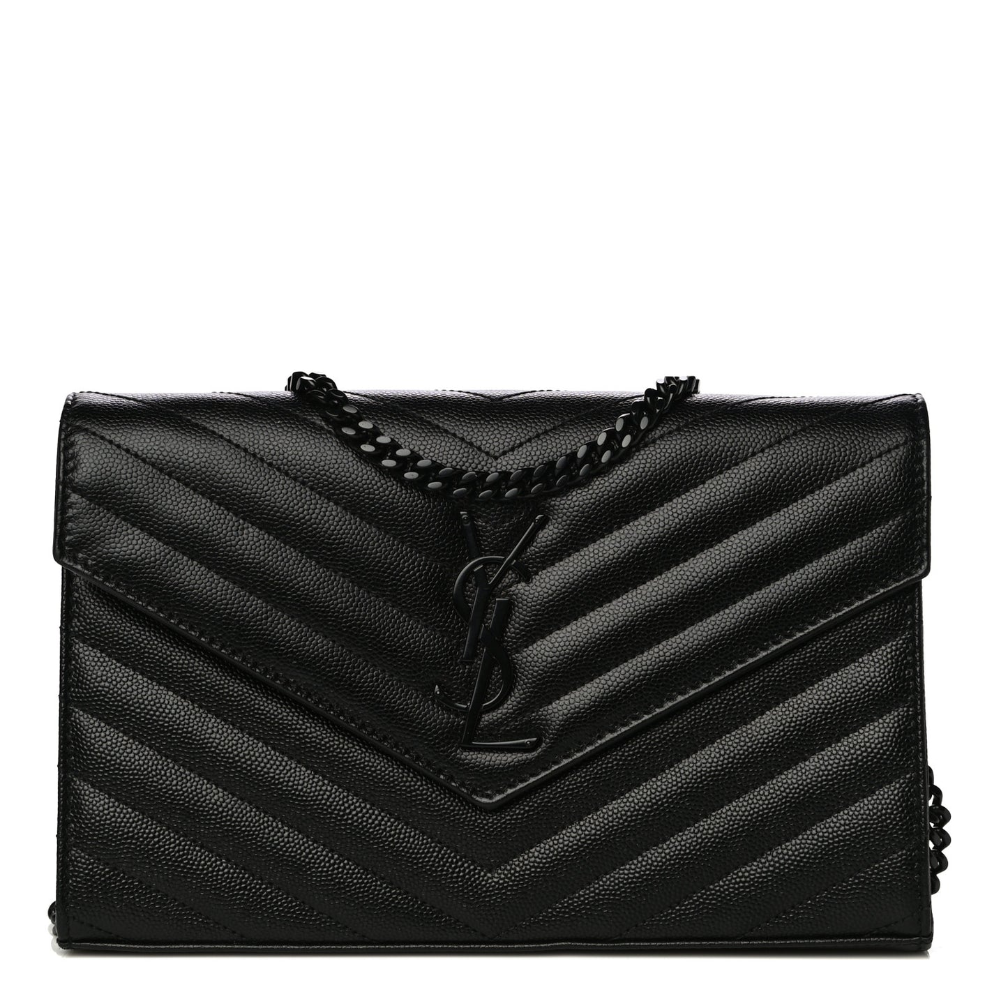 Grain De Poudre Matelasse Chevron Monogram Chain Wallet Black