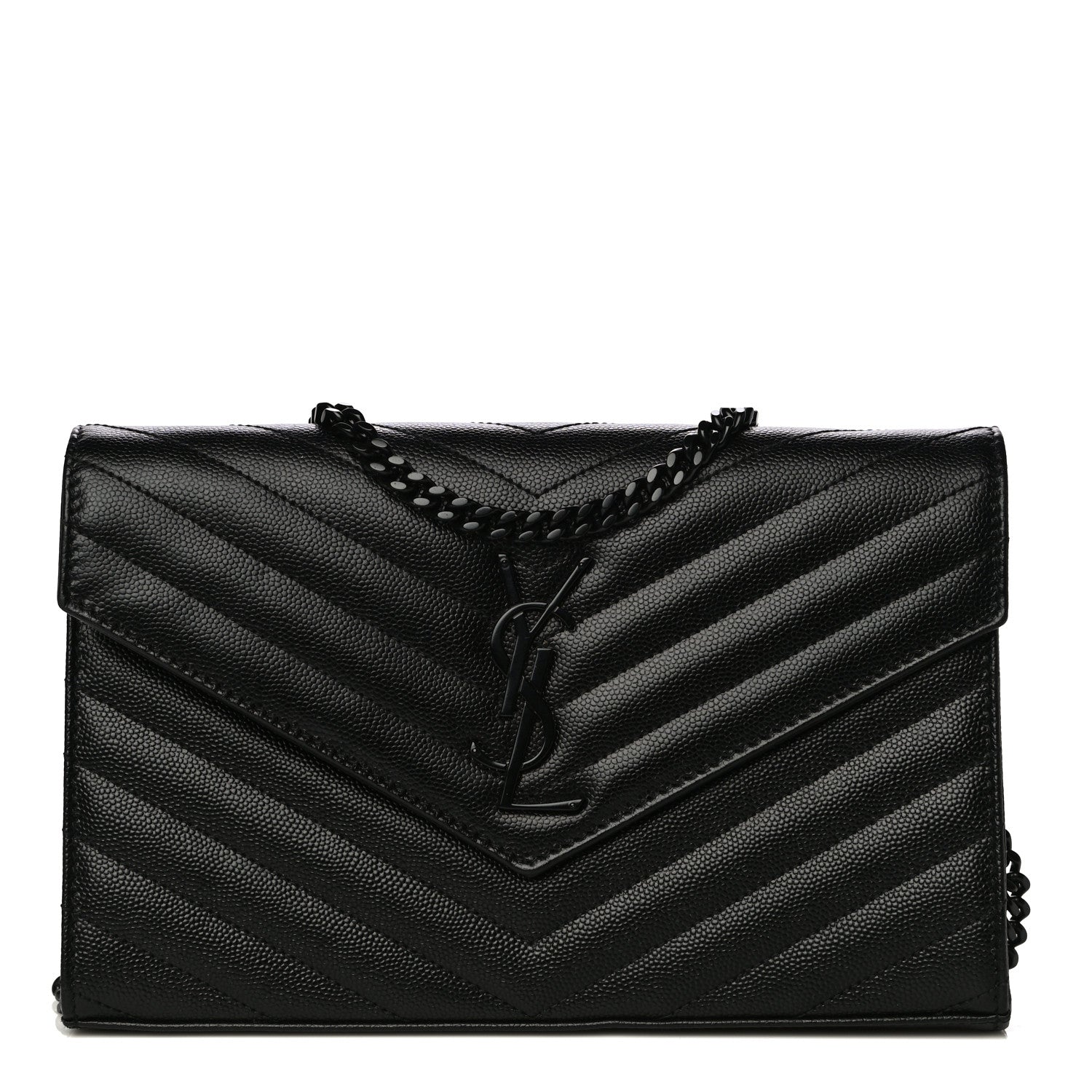 Saint Laurent Grain De Poudre Matelasse Chevron Monogram Chain Wallet Black 1 of 10