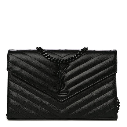 Saint Laurent Grain De Poudre Matelasse Chevron Monogram Chain Wallet Black 1 of 10