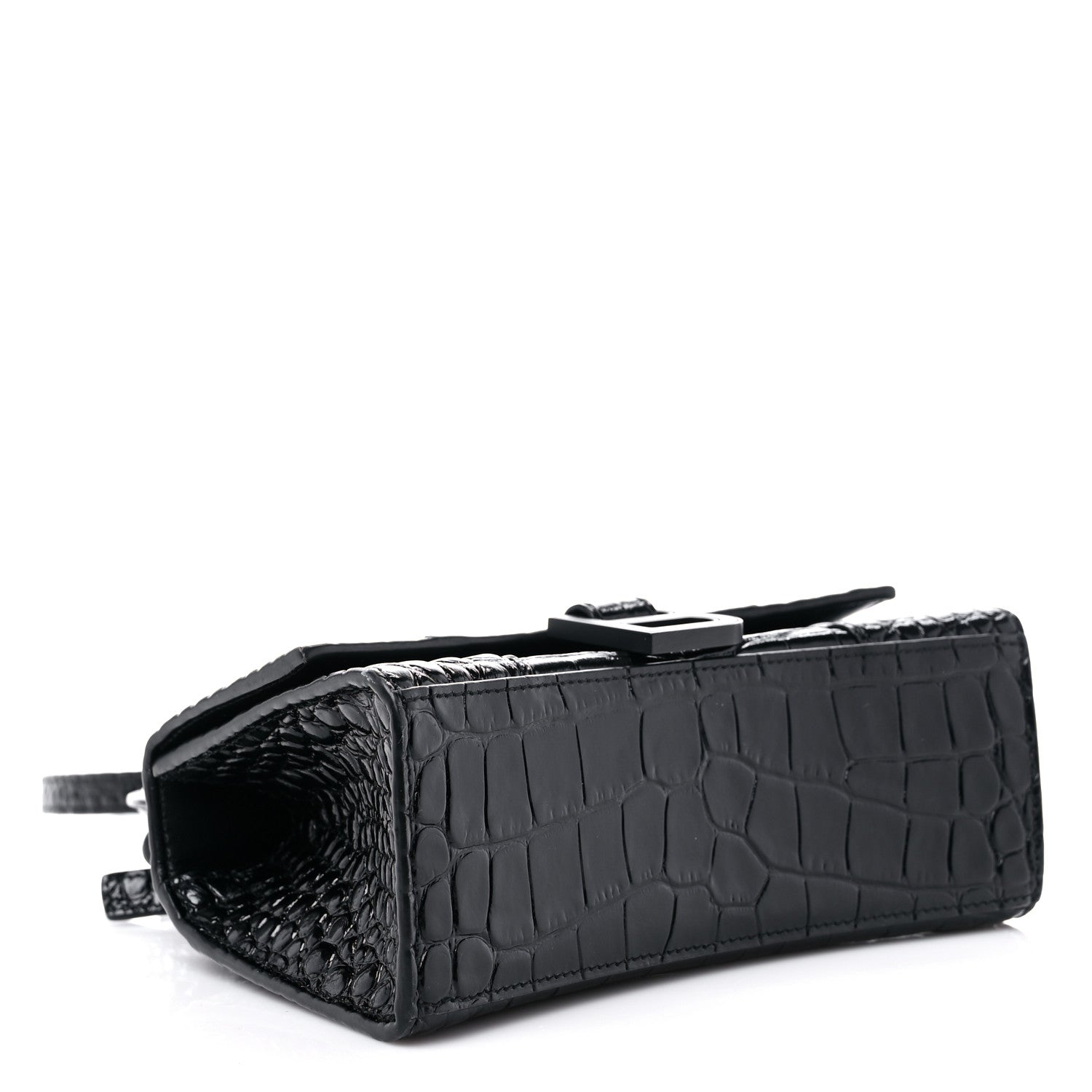 Balenciaga Shiny Calfskin Monochrome Crocodile Embossed Hourglass Top Handle Bag XS Black 4 of 16
