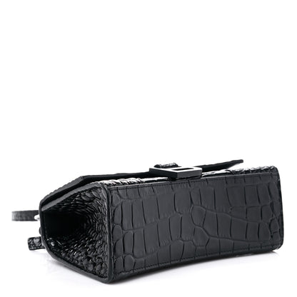 Balenciaga Shiny Calfskin Monochrome Crocodile Embossed Hourglass Top Handle Bag XS Black 4 of 16