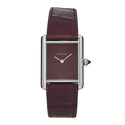 Cartier Stainless Steel Alligator 25mm Tank Must De Cartier Watch Burgundy 1 of 5