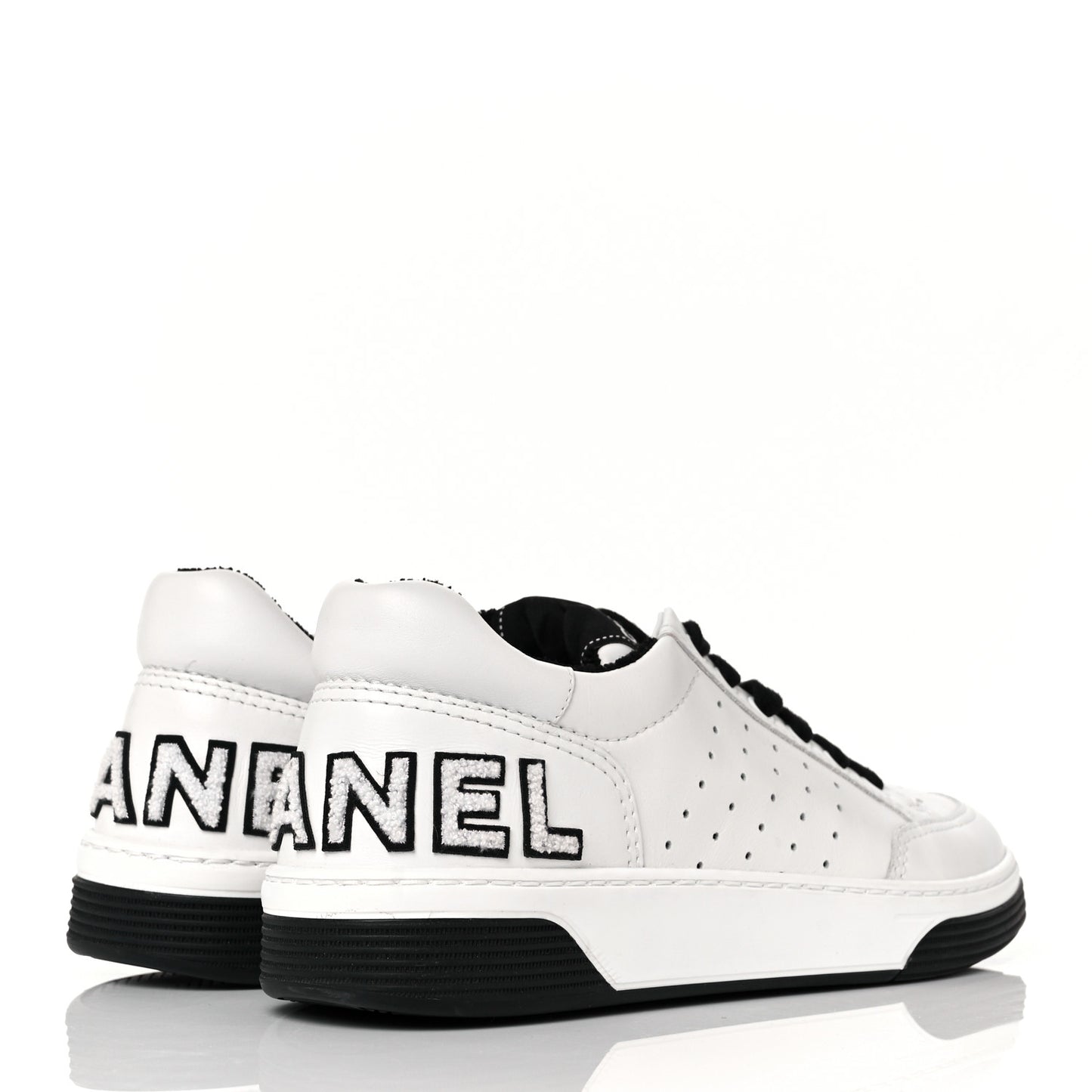 Calfskin Womens Logo Sneakers 38 Black White