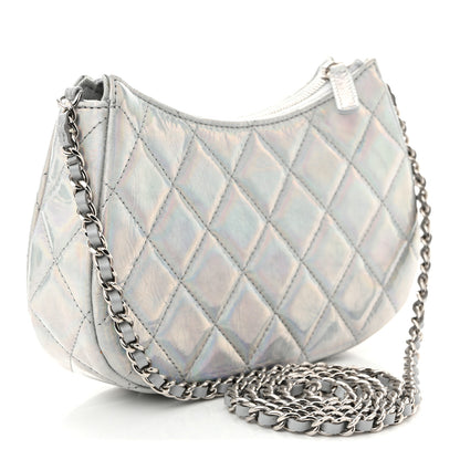 Chanel Iridescent Mirror Goatskin Quilted Clutch With Chain Silver 3 of 11