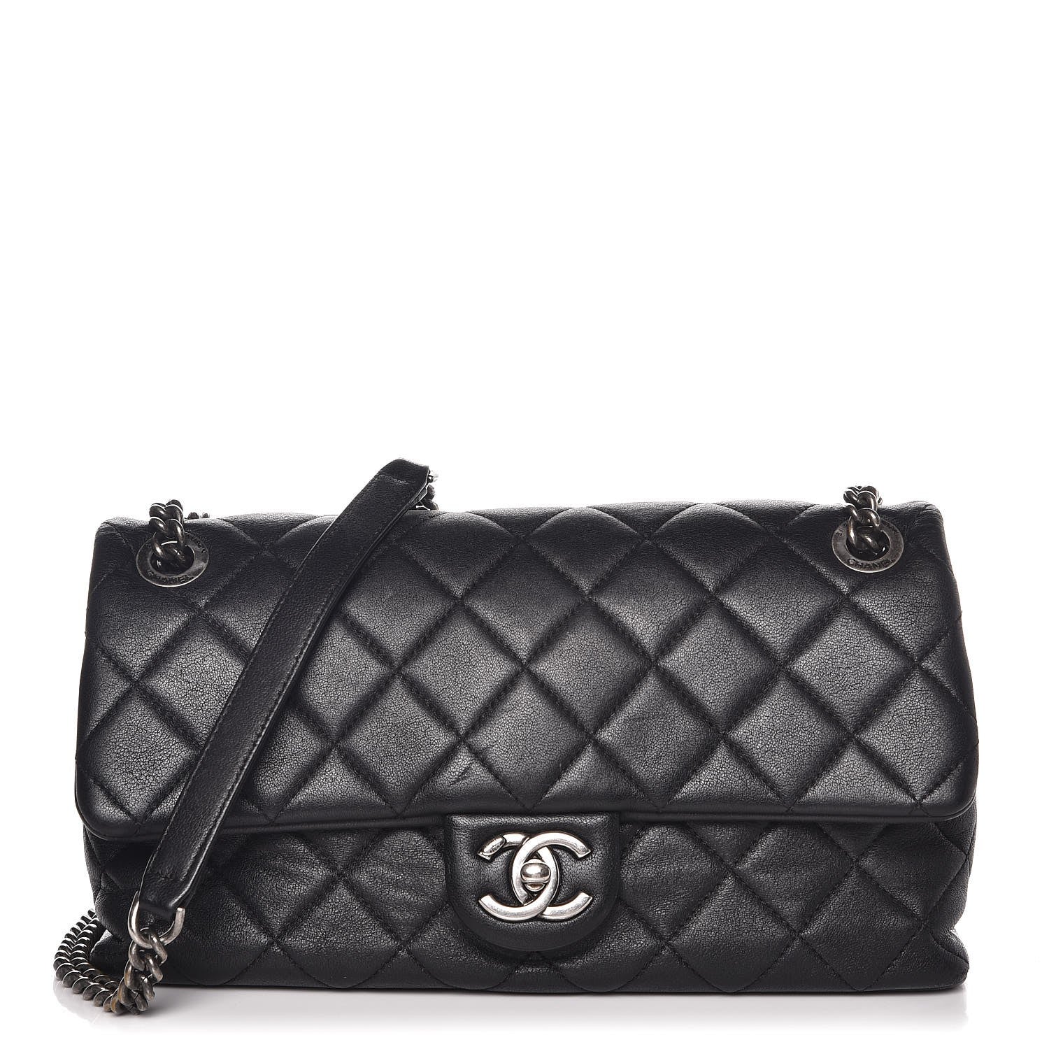 Chanel Shiny Lambskin Quilted Medium Burgundy Rocks Flap Black 1 of 12