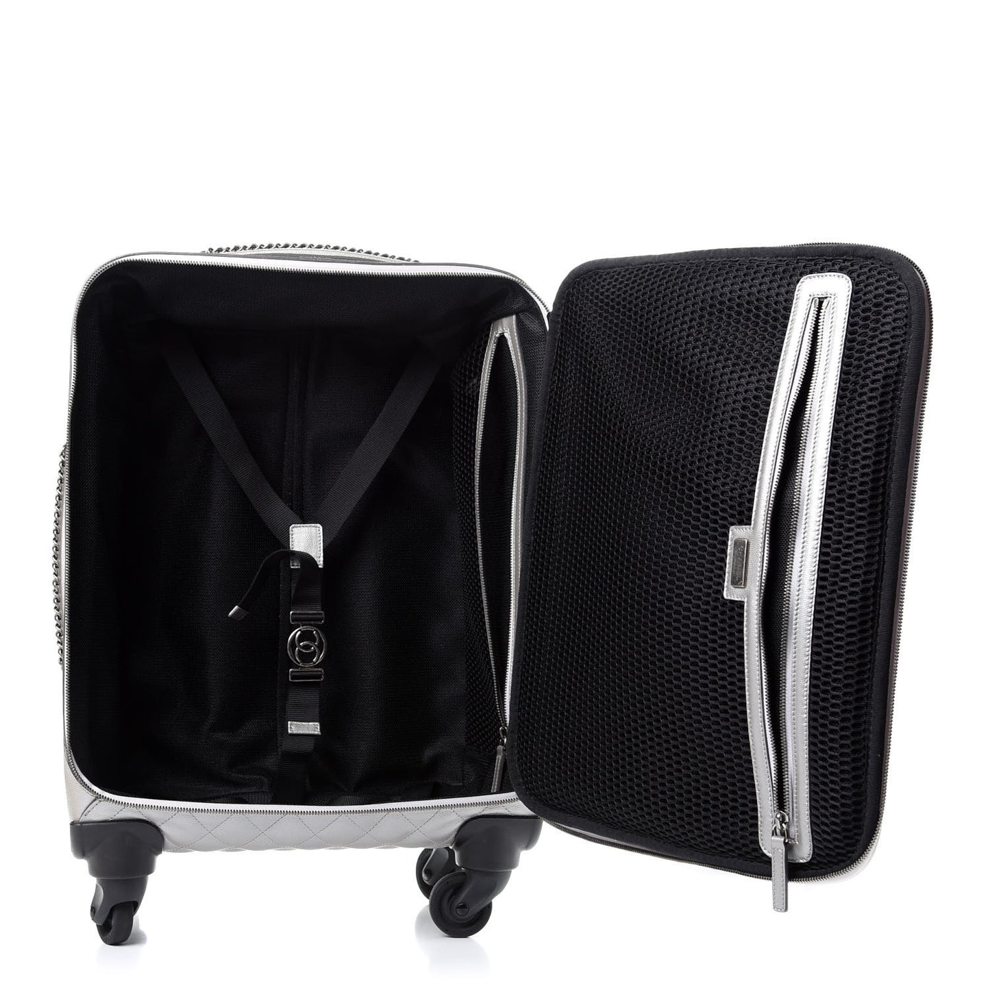 Metallic Caviar Quilted Coco Case Trolley Silver