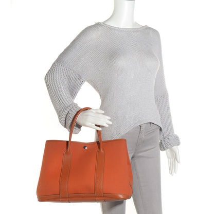 Hermes Toile Leather Garden Party Tote 36 MM Orange 2 of 12