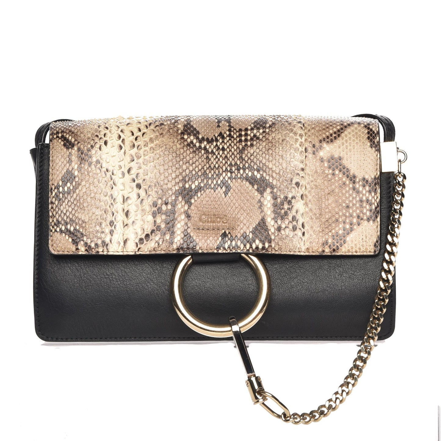 Python Calfskin Small Faye Shoulder Bag Black