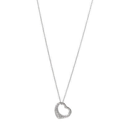 Tiffany Platinum Diamond 16mm Elsa Peretti Open Heart Pave Pendant Necklace 1 of 5