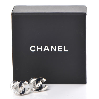 Chanel Enamel CC Earrings Navy White Silver 6 of 6