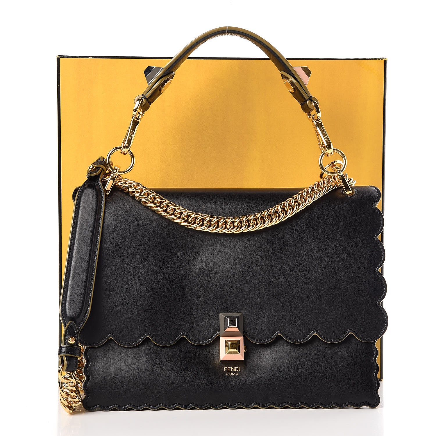 Fendi Vitello Liberty Scalloped Studded Kan I Shoulder Bag Black 18 of 18