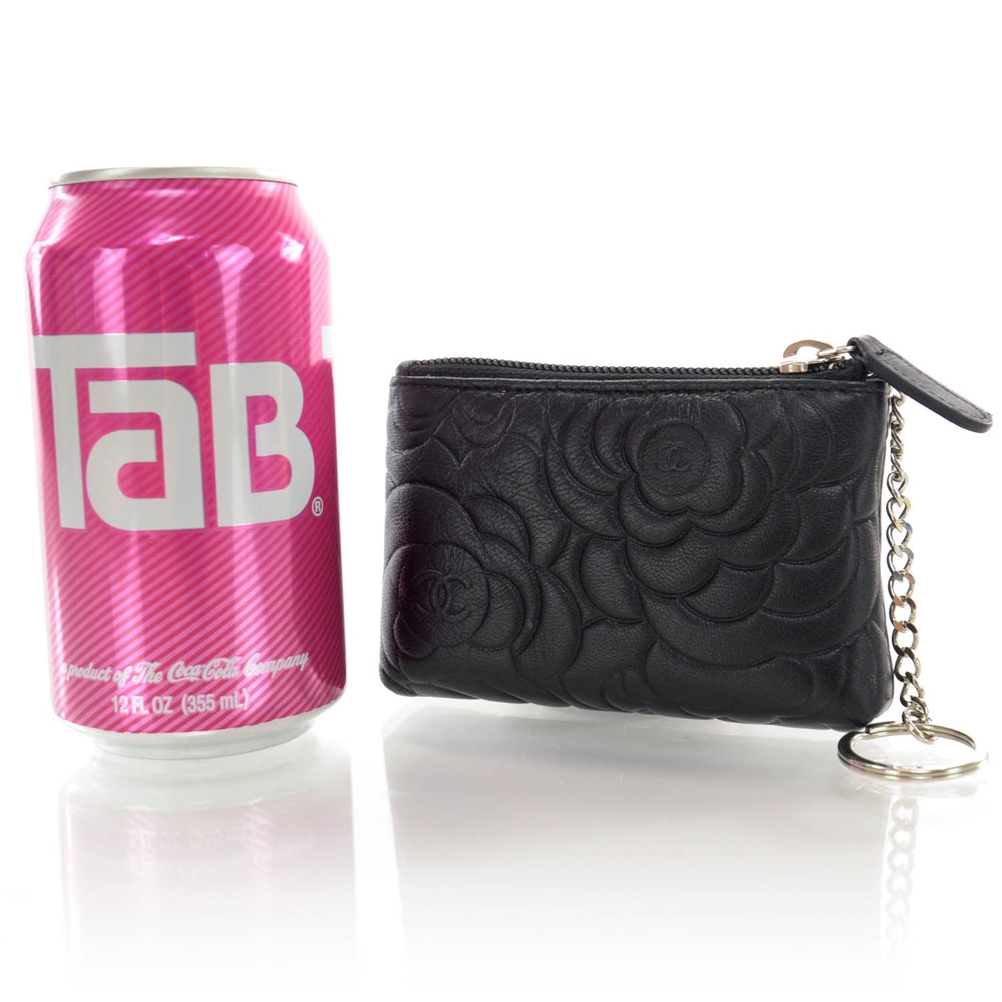 Lambskin Camellia Embossed Key Holder Case Black