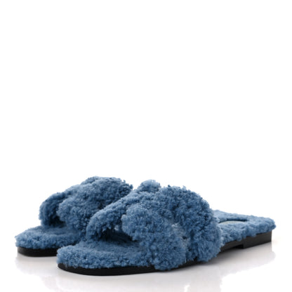 Hermes Woolskin Oran Sandals 40.5 Bleu 3 of 8