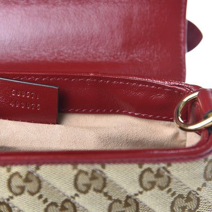 Gucci Monogram Glazed Calfskin Matelasse Diagonal Mini GG Marmont Top Handle Shoulder Bag Beige Ebony New Cherry Red 9 of 10