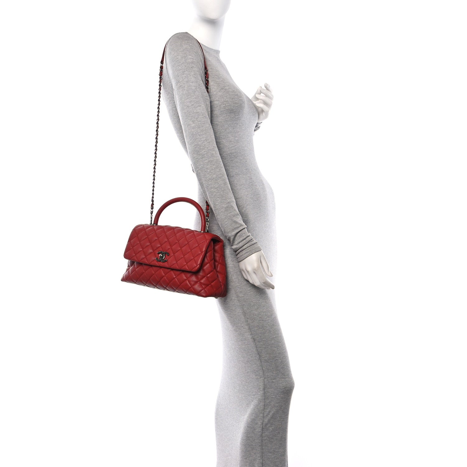 Chanel Caviar Quilted Small Coco Handle Flap Red 2 of 10