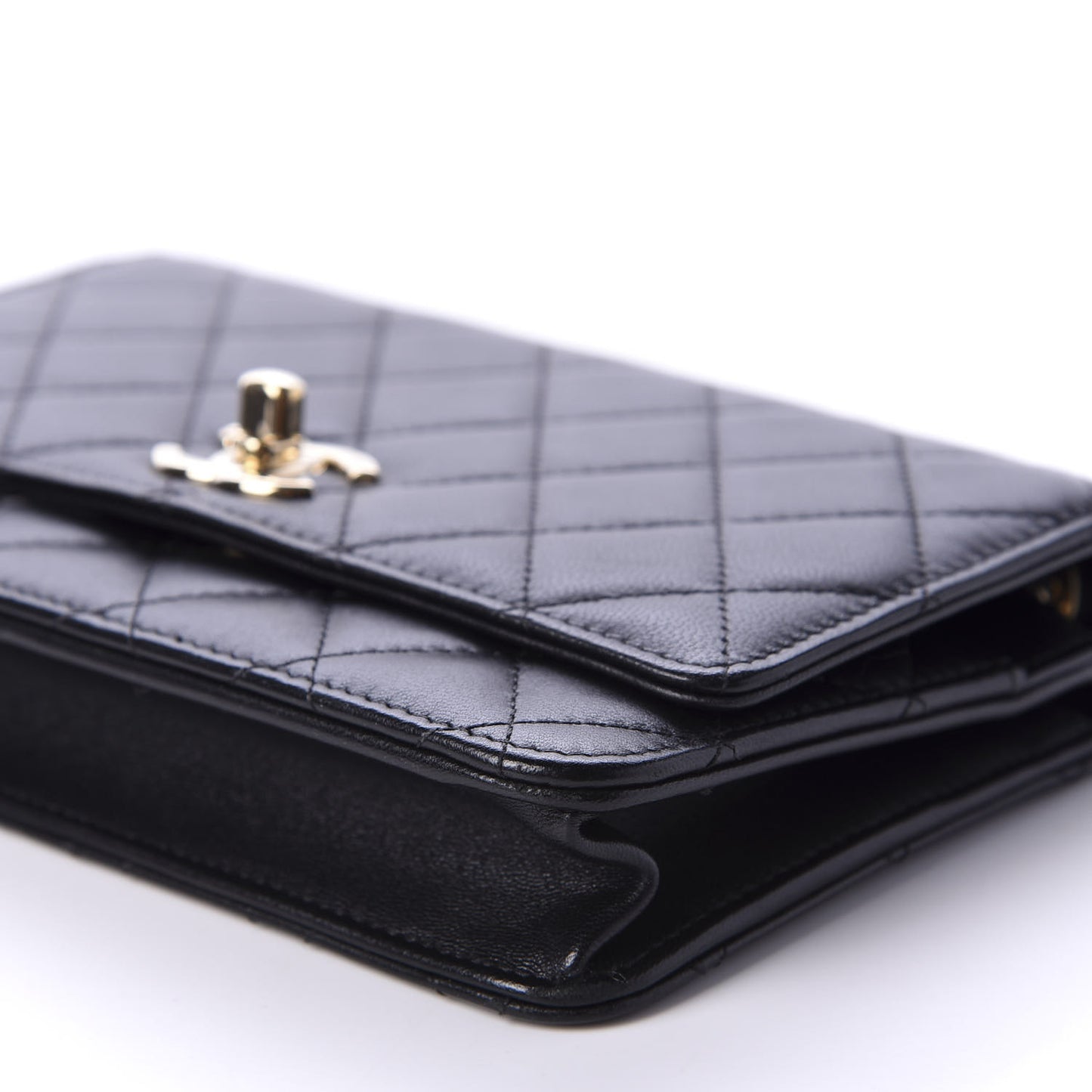 Lambskin Quilted Trendy CC Wallet On Chain WOC Black