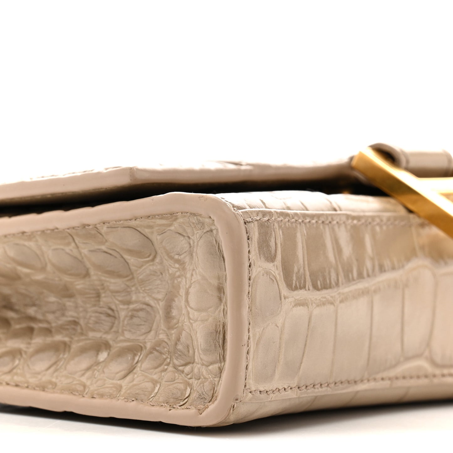 Shiny Calfskin Crocodile Embossed Hourglass Chain Bag Dark Beige