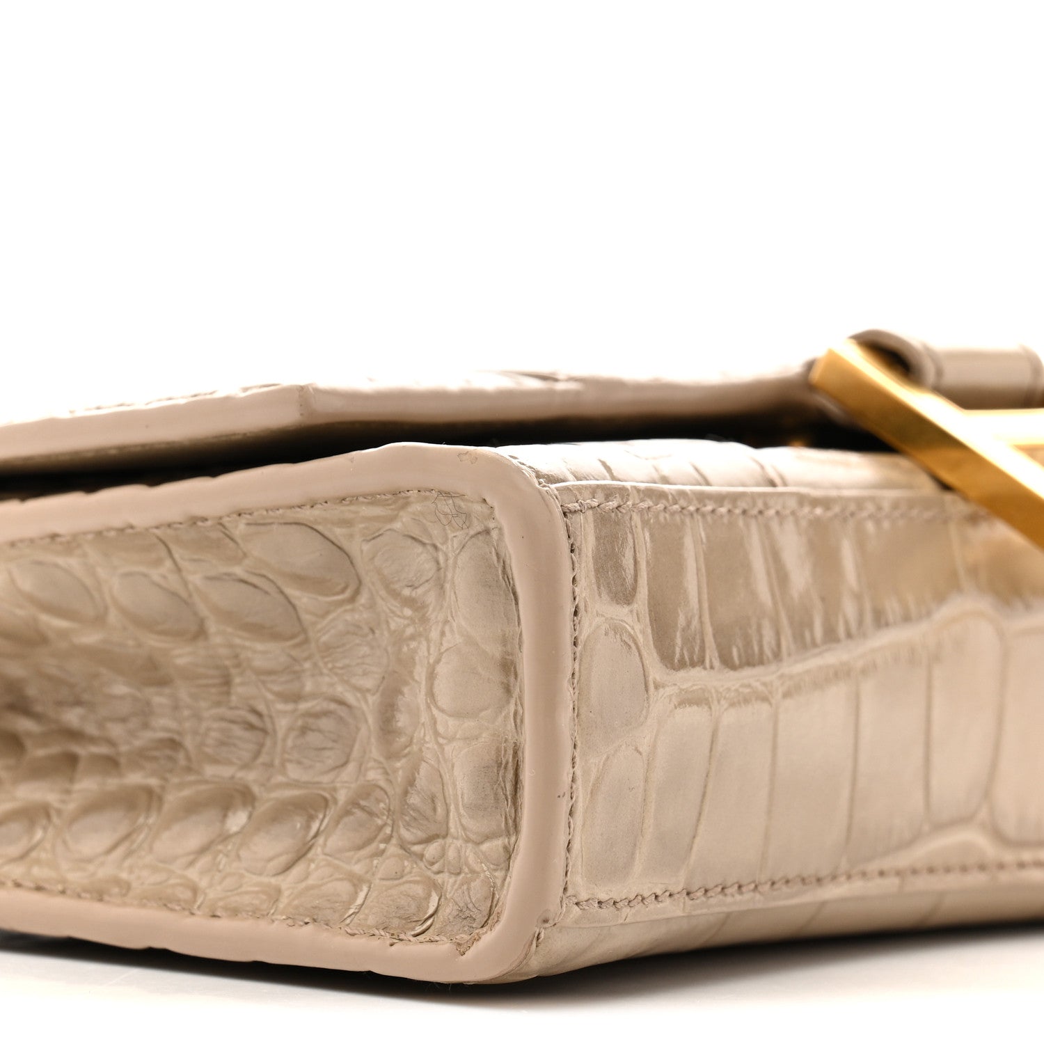 Balenciaga Shiny Calfskin Crocodile Embossed Hourglass Chain Bag Dark Beige 10 of 15