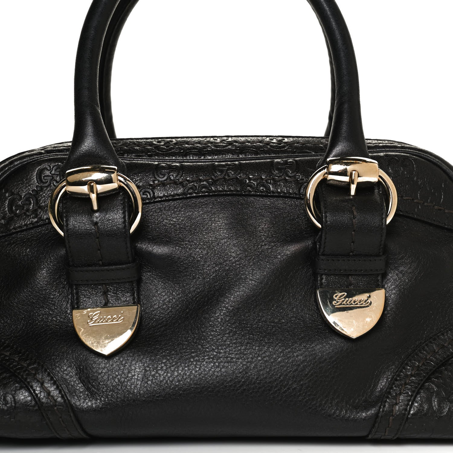 Gucci Calfskin Guccissima Signoria Bowler Bag Black 10 of 14