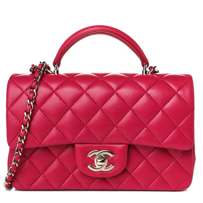 Chanel Lambskin Quilted Mini Top Handle Rectangular Flap Dark Pink 8 of 15