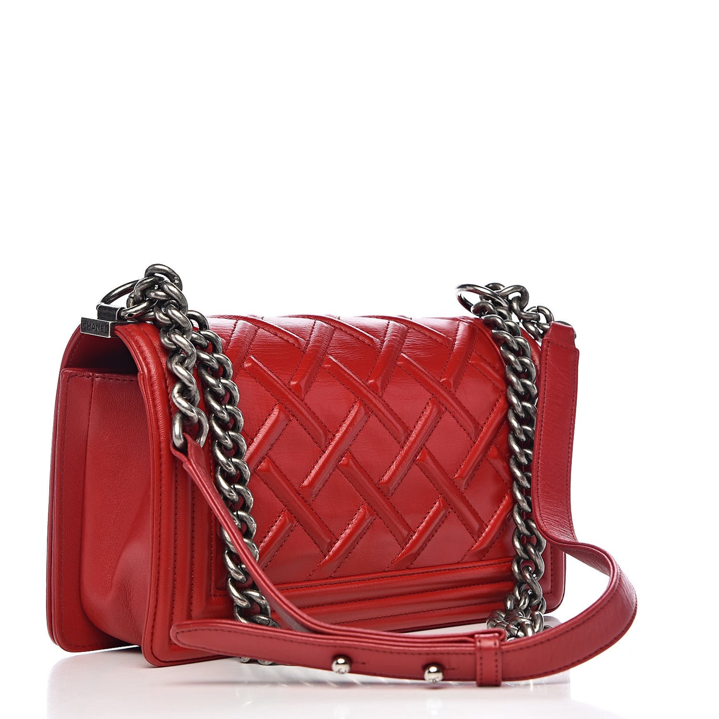 Lambskin Stitched Medium Boy Flap Red