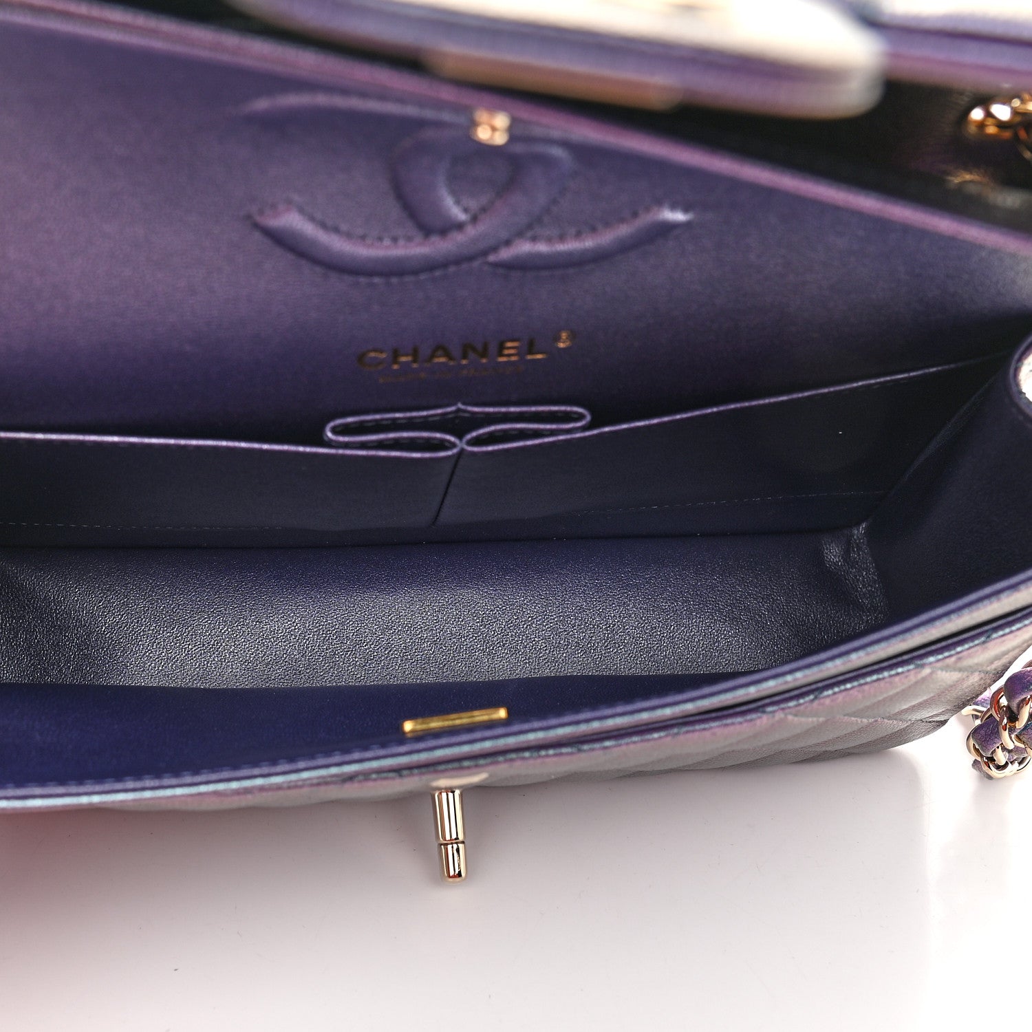 Chanel Iridescent Caviar Quilted Medium Double Flap Dark Blue 5 of 10