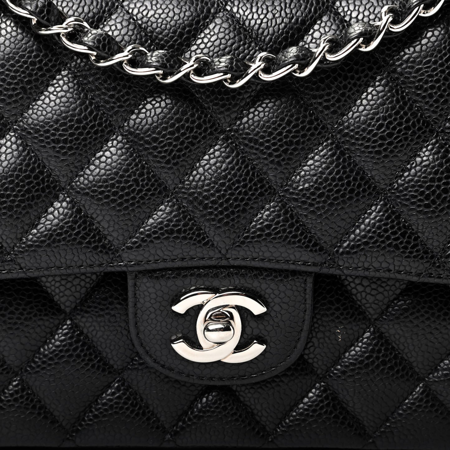 Caviar Quilted Medium Double Flap Black