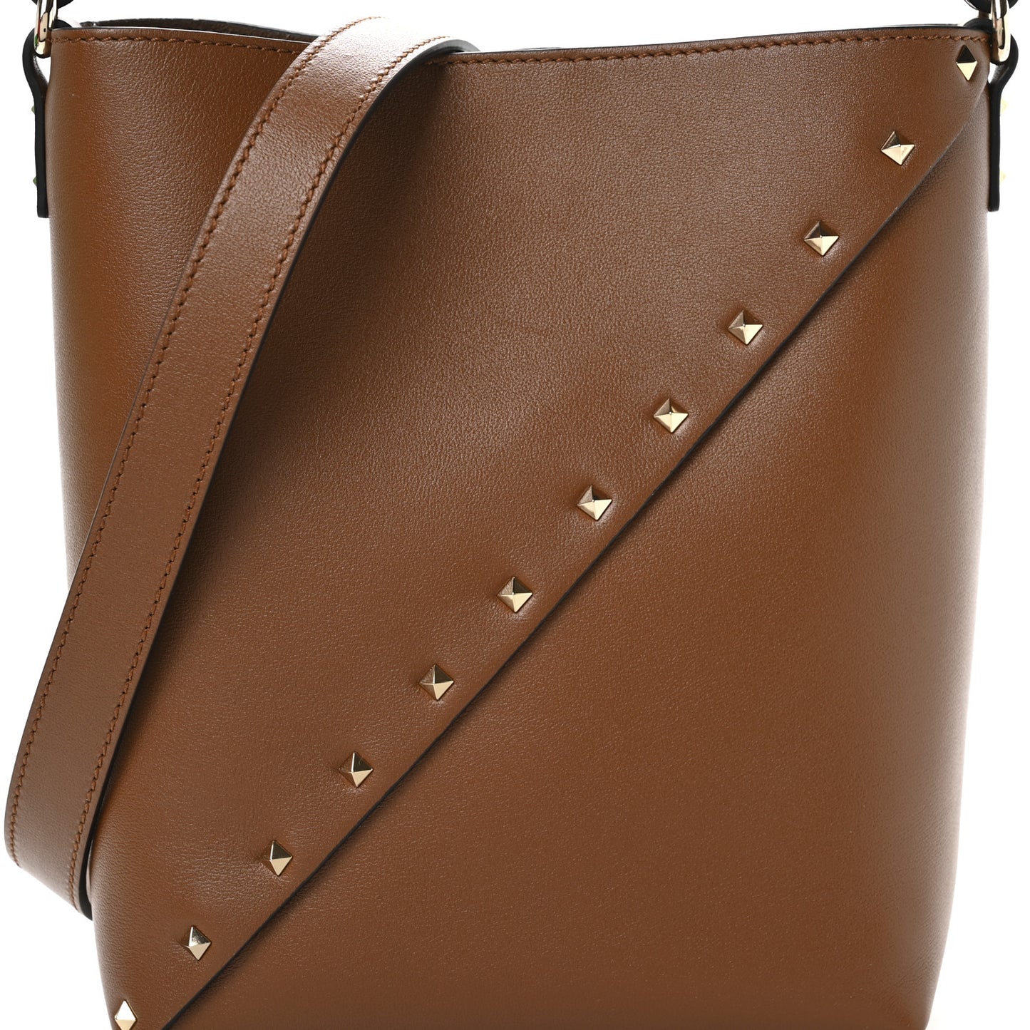 Calfskin Rockstud Wispy Bucket Bag Tobacco