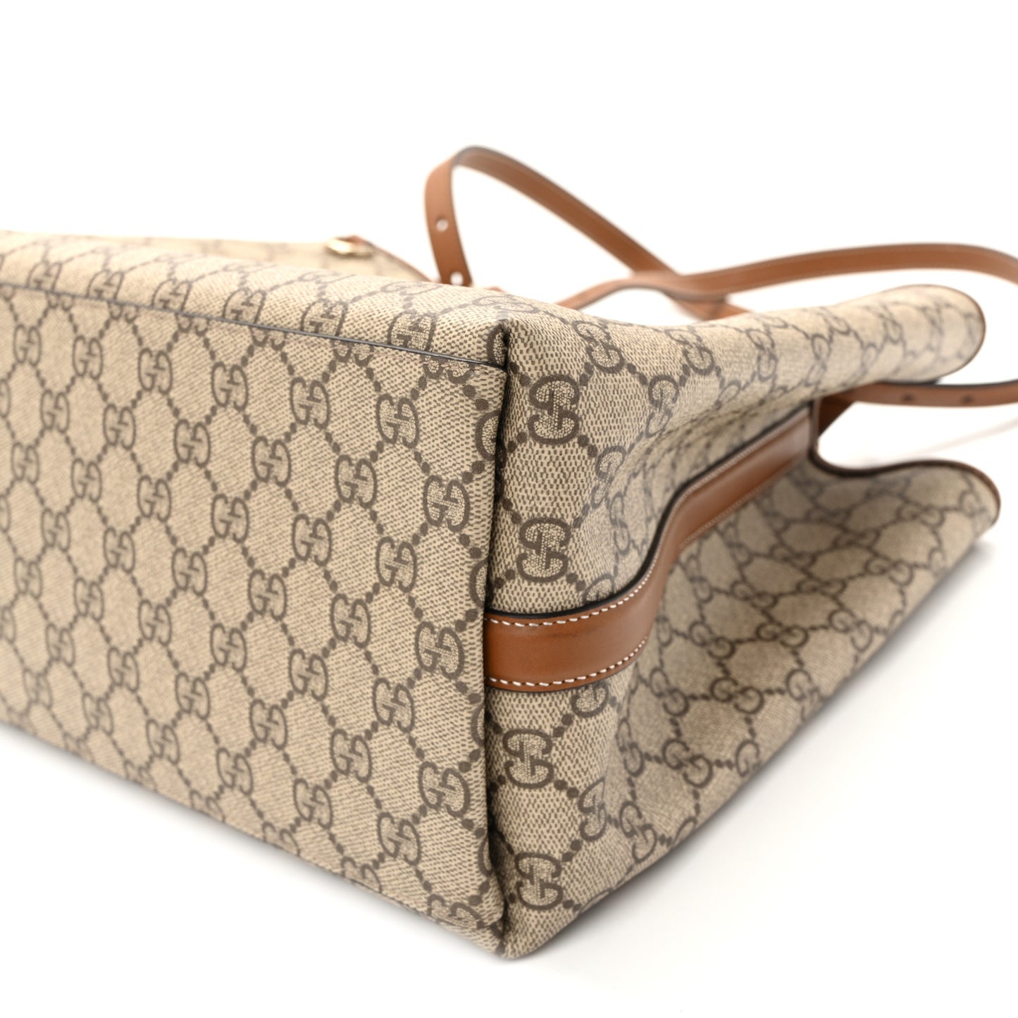 GG Supreme Monogram Emblem Large Tote Bag Beige Dark Brown